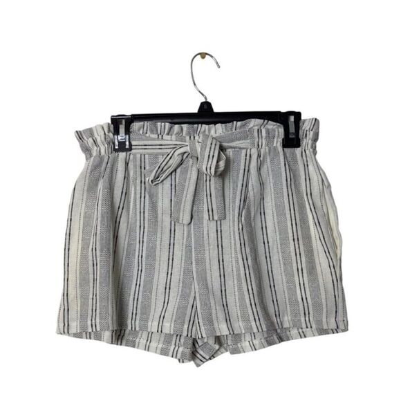Striped High-Waist Shorts With Belt & Buttons - Sienna Sky - M - Cotton/Polyeste - Picture 1 of 5
